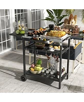 Outsunny Outdoor Bar Table w/ 2-Tier Shelf, Patio Serving Cart w/ Wheels