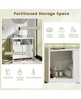 Slickblue Pedestal Sink Storage Cabinet with 2 Sliding Doors and U-shaped Cut-out-White