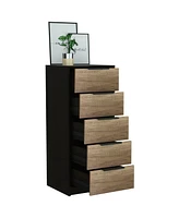 Streamdale Furniture Kaia 5 Drawer Dresser, Vertical Dresser - Black Pine