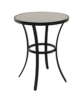 Mondawe Round Metal Patio Bar Height Outdoor Dining Table Removable Tile-Top Side Table