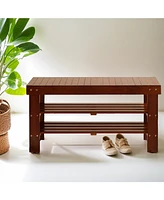 Pina Quality Solid Wood Shoe Bench, Cherry Finish
