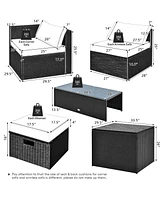 Costway 8PCS Patio Rattan Furniture Set Storage Table Ottoman