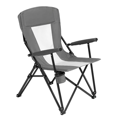 Steel folding Mesh Quad Camping Chair, with Cup Holder, & Carry Bag, Grey