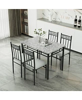 Sugift 5 Pieces Faux Marble Dining Set Table with Solid Steel Frame
