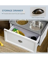 Streamdale Furniture Luxurious Pet Station with Stainless Steel Bowls, Drawer, and Raised Dining