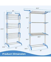 Slickblue 4-tier Folding Clothes Drying Rack with Rotatable Side Wings-Blue