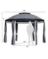 Slickblue 11.5 ft Outdoor Patio Round Dome Gazebo Canopy Shelter with Double Roof Steel