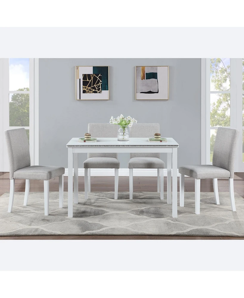 Simplie Fun Elegant 5-Piece Dining Set with Acrylic Crystals and Upholstered Chairs