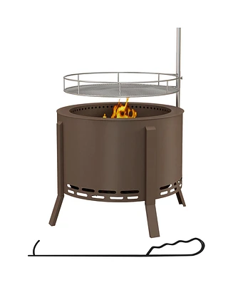Outsunny Smokeless Fire Pit Bbq Grill with Poker, Stainless Steel, Silver