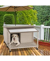 Streamdale Furniture Waterproof Dog House with Large Covered Terrace for Medium to Large Breeds