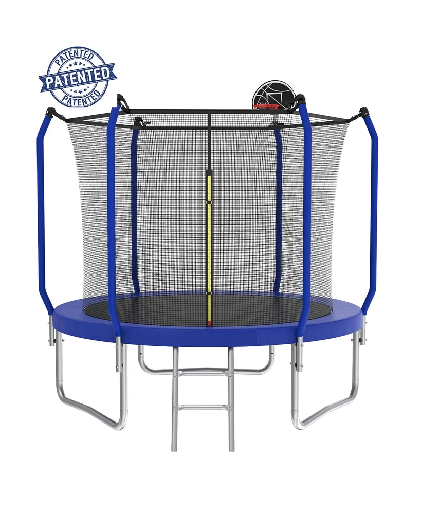 Simplie Fun 10FT Blue Trampoline with Safety Net, Basketball Hoop & Ladder