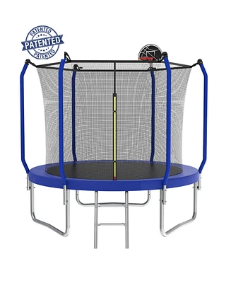 Simplie Fun 10FT Blue Trampoline with Safety Net, Basketball Hoop & Ladder