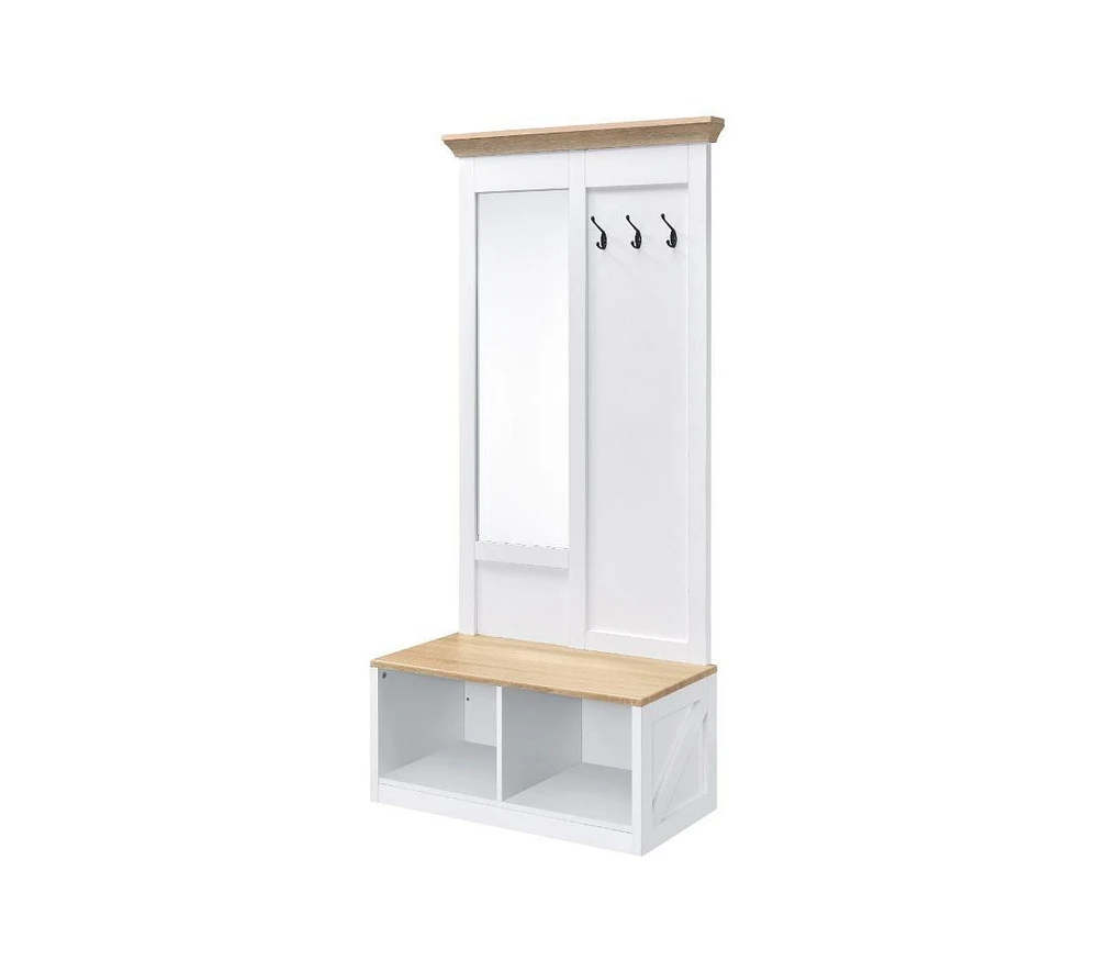 Streamdale Furniture Melati Hall Tree, Light Oak & White Finish