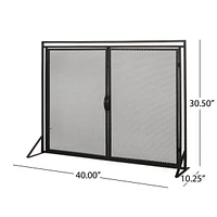 Matte Black Modern Iron Fireplace Screen with Access Doors