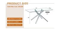 Modern Glass Dining Table with Silver Chrome Legs, 63"x35"x29