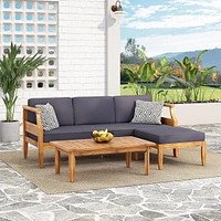 Mid-Century Modern Acacia Wood Sofa Chat Set with Water-Resistant Cushions