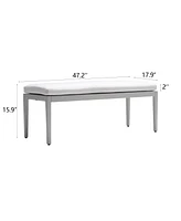 Outdoor Patio Aluminum Stationary Bench With Sunbrella Fabric Cushion, Grayish