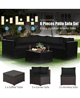 Costway 6PCS Patio Rattan Furniture Set Sectional Cushioned Sofa Deck