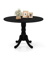 Slickblue Wooden Dining Table with Round Tabletop and Curved Trestle Legs