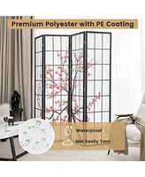 Slickblue 6FT Folding Decorative Oriental Privacy Screen with Plum Blossom Design for Home Office-White