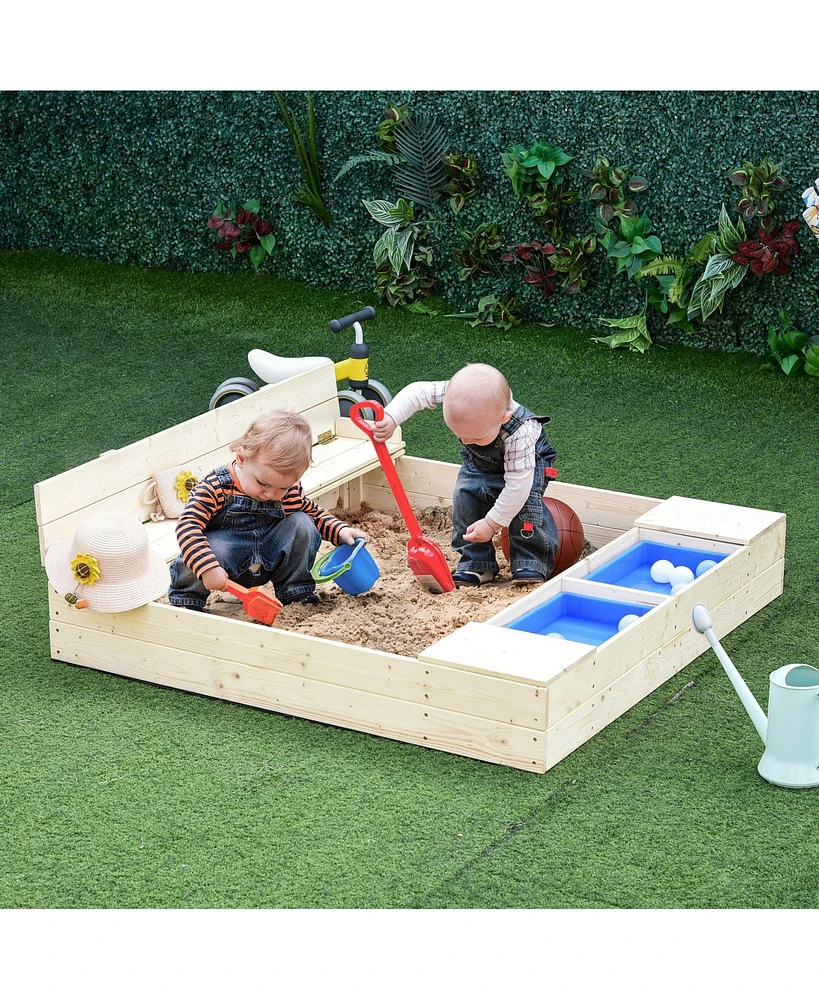 Streamdale Furniture Wooden Sandbox with Backrest, Storage Boxes, and Waterproof Cover