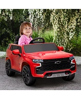 Simplie Fun Chevrolet Tahoe Licensed Kids Ride on Car, 12V Battery Powered Kids Electric Car with Remote Control, Music, Lights, Horn, Suspension for