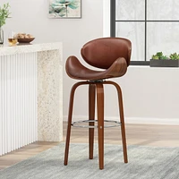 Streamdale Furniture Mid-Century Modern Barstool with Bentwood Frame and Faux Leather Upholstery