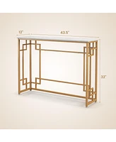 Slickblue Modern Console Table with Geometric Frame and Faux Marble Tabletop-White
