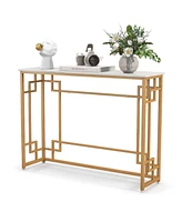 Slickblue Modern Console Table with Geometric Frame and Faux Marble Tabletop-White