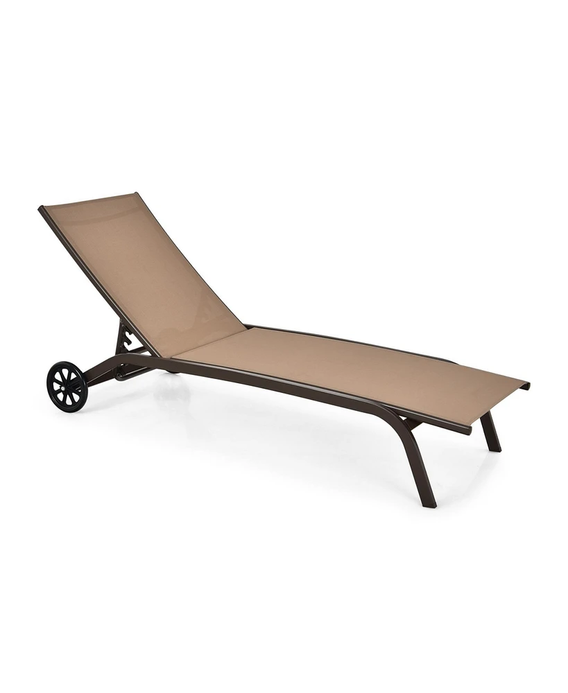 Slickblue 6-Poisition Adjustable Outdoor Chaise Recliner with Wheels