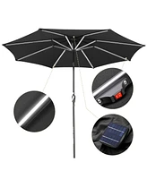 10ft Solar Power Led Patio Umbrella Market Parasol Pool Sunshade Tilt with Crank