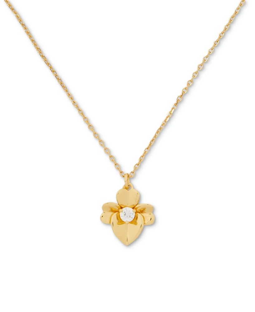 kate spade new york Gold-Tone Precious Pansy Mini Pendant Necklace, 16" + 3" extender