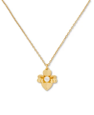 kate spade new york Gold-Tone Precious Pansy Mini Pendant Necklace, 16" + 3" extender