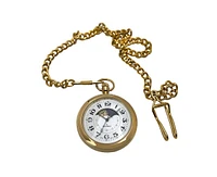 Peugeot Men's 14K Gold Plated Sun Moon Pocket Watch with Gold-Tone Chain