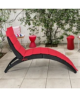 Gymax Foldable Rattan Wicker Chaise Lounge Chair w/ Red Cushion Patio Outdoor