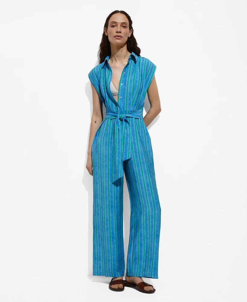 Mango Women's Bow Detail Shirt Jumpsuit