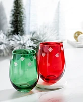 Cambridge 18 Oz Red Green Stemless Wine Glasses, Set of 2