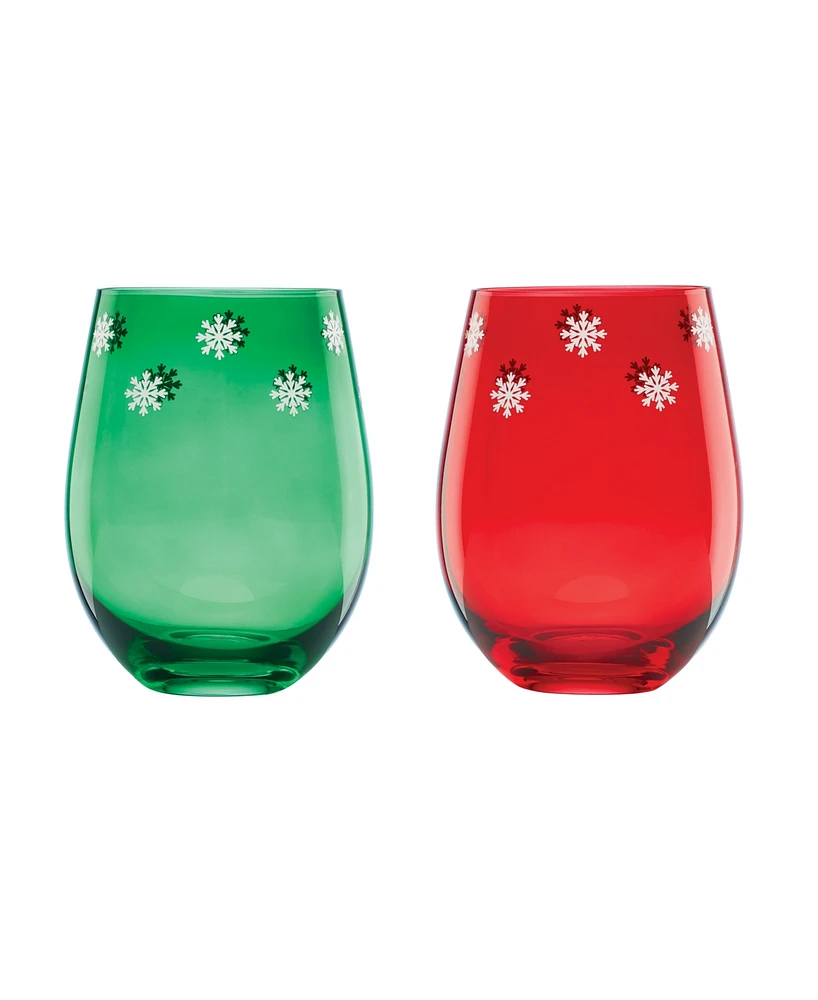 Cambridge 18 Oz Red Green Stemless Wine Glasses, Set of 2