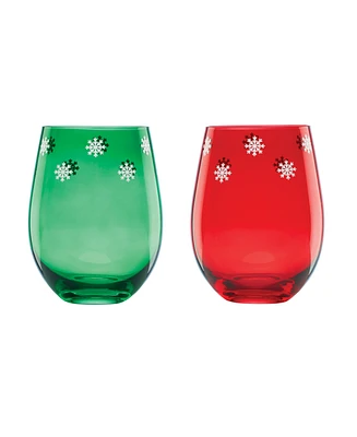 Cambridge 18 Oz Red Green Stemless Wine Glasses, Set of 2