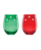 Cambridge 18 Oz Red Green Stemless Wine Glasses, Set of 2