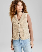 And Now This Women's Button-Front V-Neck Sherpa Vest, Created for Macy's