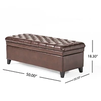 Cancia Faux Leather Tufted Storage Ottoman with Espresso Wood Frame