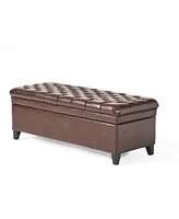 Simplie Fun Cancia Faux Leather Tufted Storage Ottoman with Espresso Wood Frame