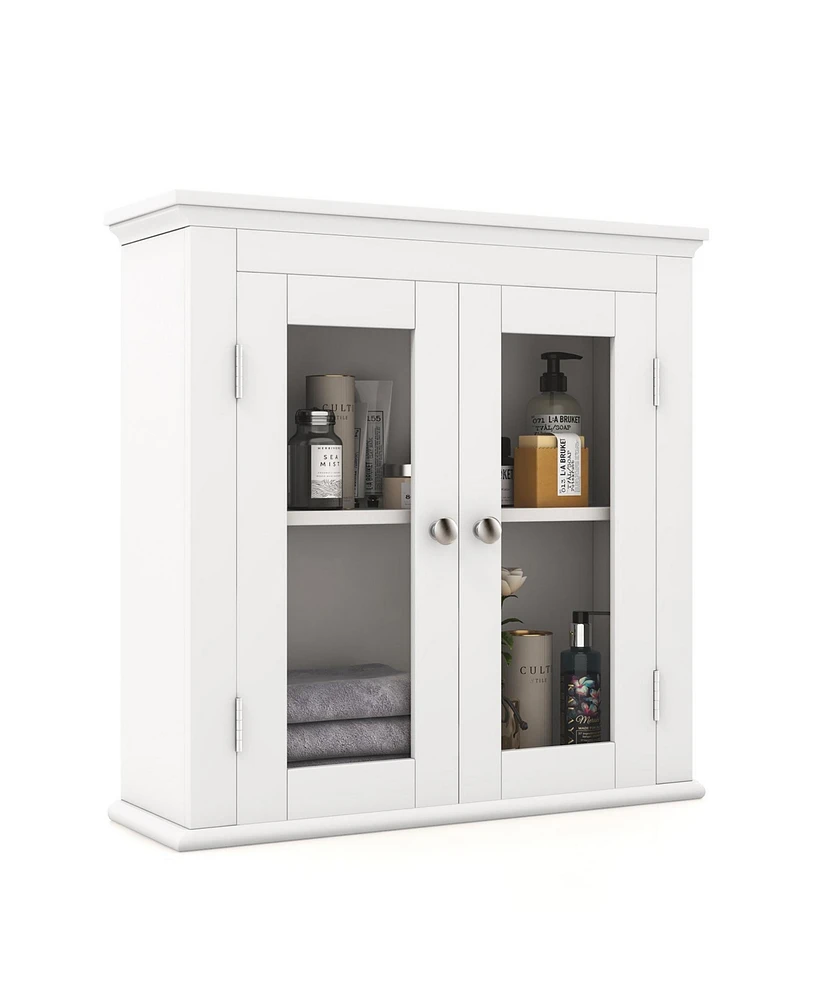 Slickblue Wall Mounted Door Cabinet with 3-Level Adjustable Shelf-White