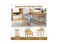 Slickblue Windsor Dining Chairs Set of 2 with High Spindle Back and Natural Rubber Wood Legs for Dining Room Living Room-Natural