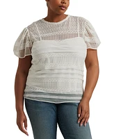 Lauren Ralph Plus Lace Puff-Sleeve Top