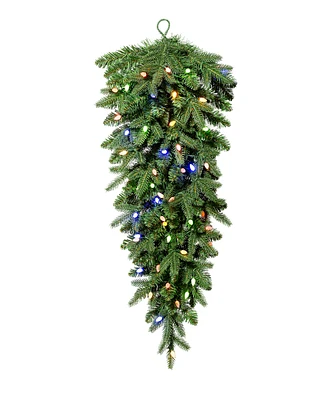 Glitzhome 3ft Pre Lit Greenery Christmas Teardrop, with 50 C4 strawberry Light Emitting Diode Lights and Timer, 8 Functional Warm White Multi color