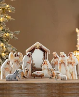 Glitzhome 13pcs Christmas Wooden Epoxy Resin Nativity Figurine Set