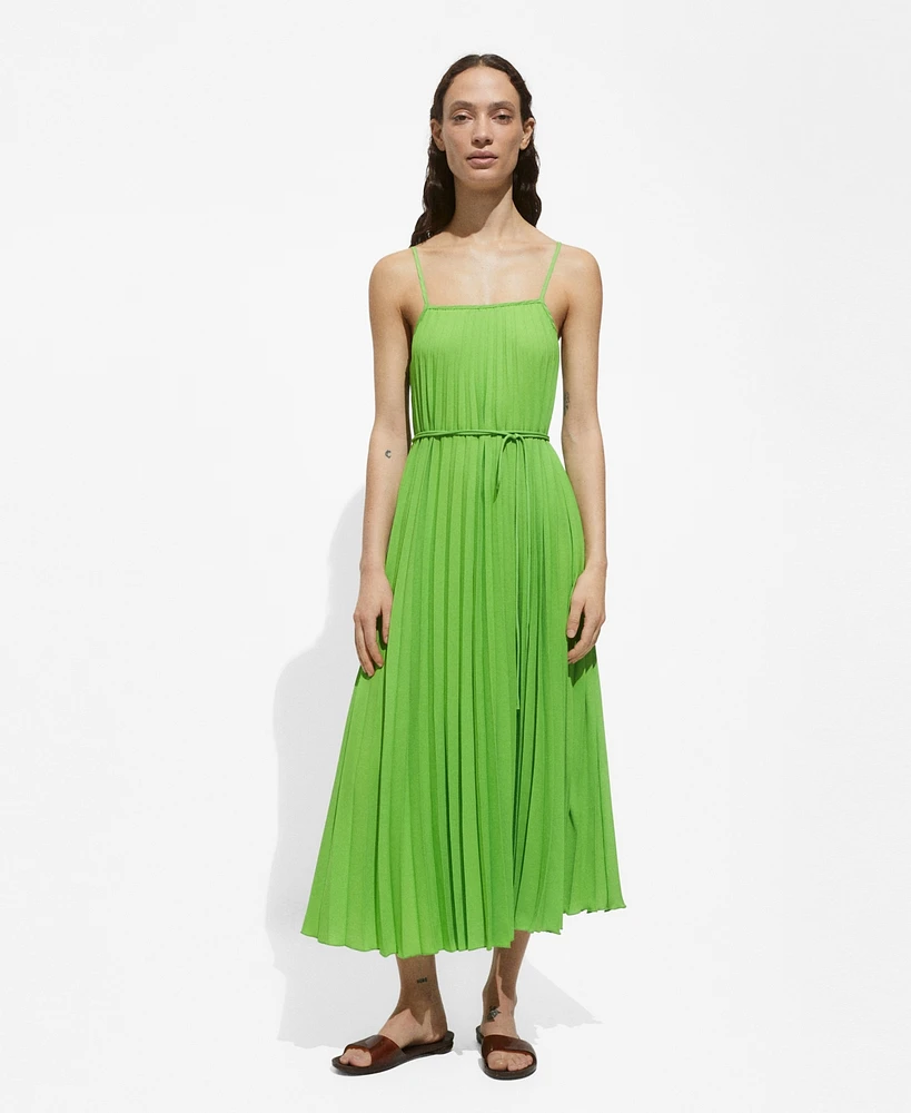 Mango Women's Bow Detail Pleated Dress