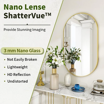 Homlux Oval Wall Mounted Mirror 20"x36" in Gold